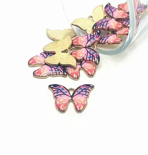 1, 4, 20 or 50 Pieces: Pink and Purple Enamel Butterfly Charms