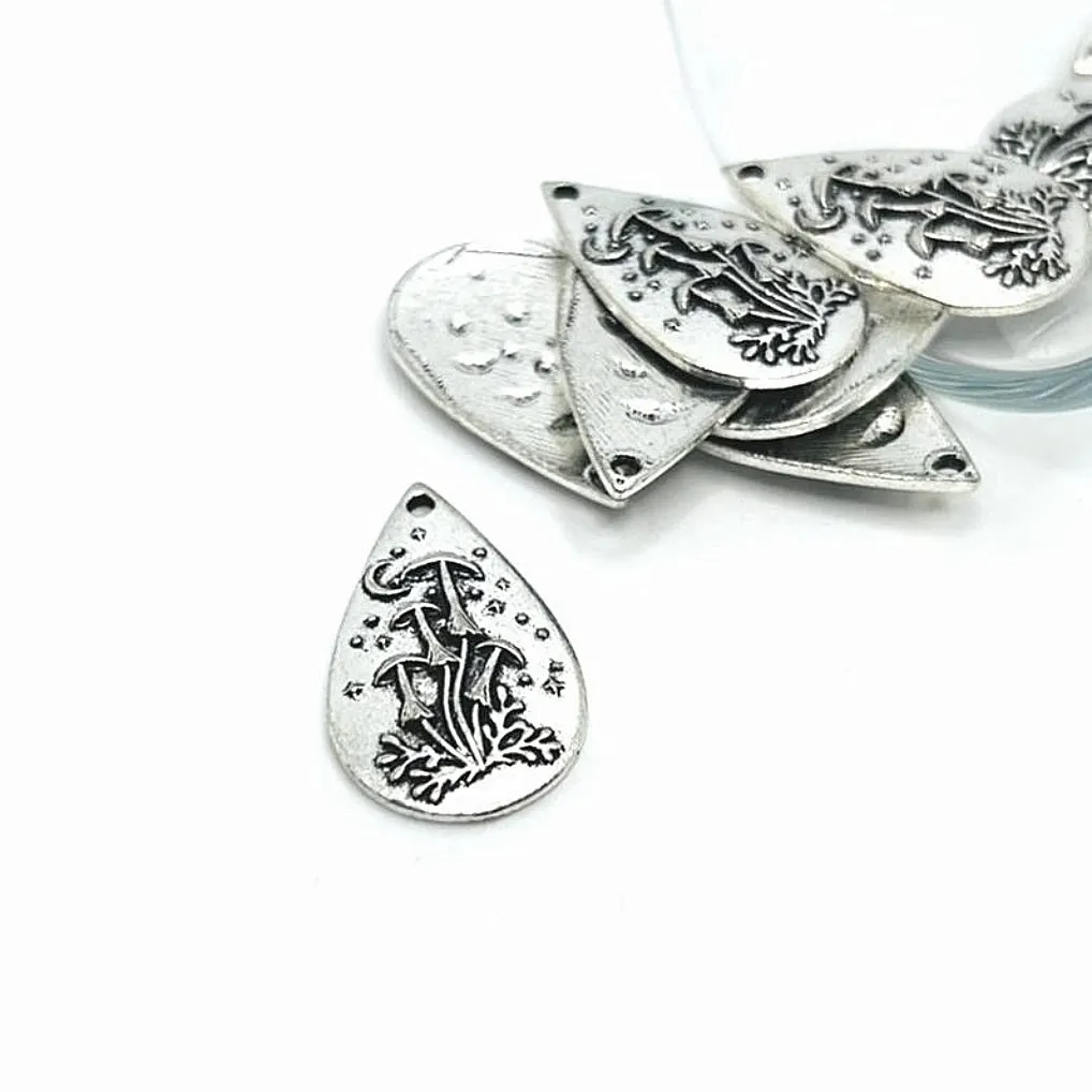 1, 4, 20 or 50 Pieces: Silver Mushroom Pendant Charms