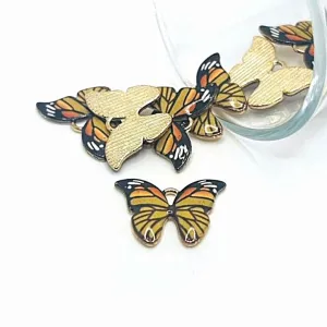 1, 4, 20 or 50 Pieces: Yellow Enamel Monarch Butterfly Charms