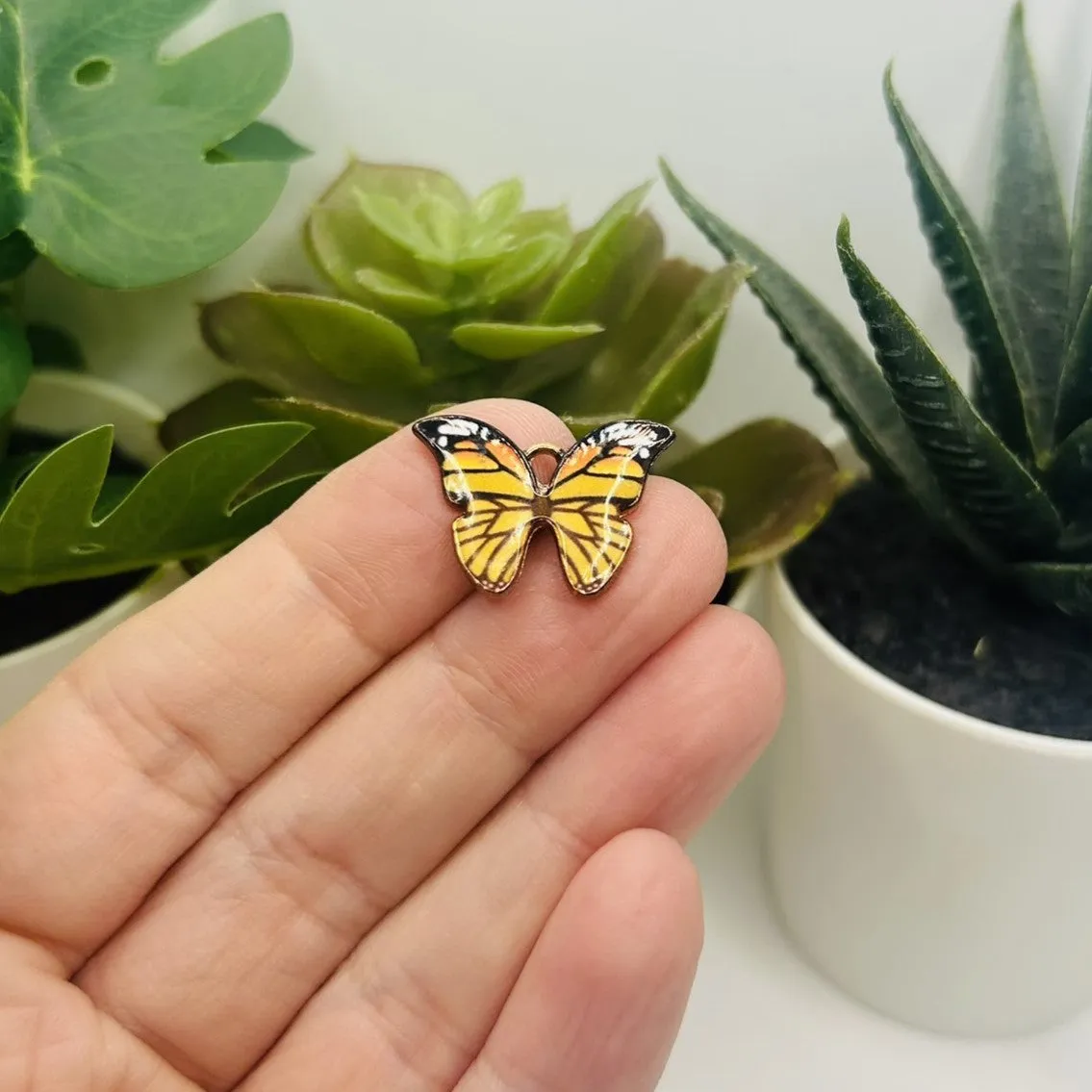 1, 4, 20 or 50 Pieces: Yellow Enamel Monarch Butterfly Charms