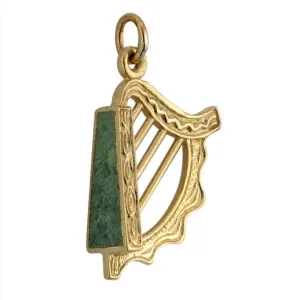 14k Gold Connemara Marble Harp Charm