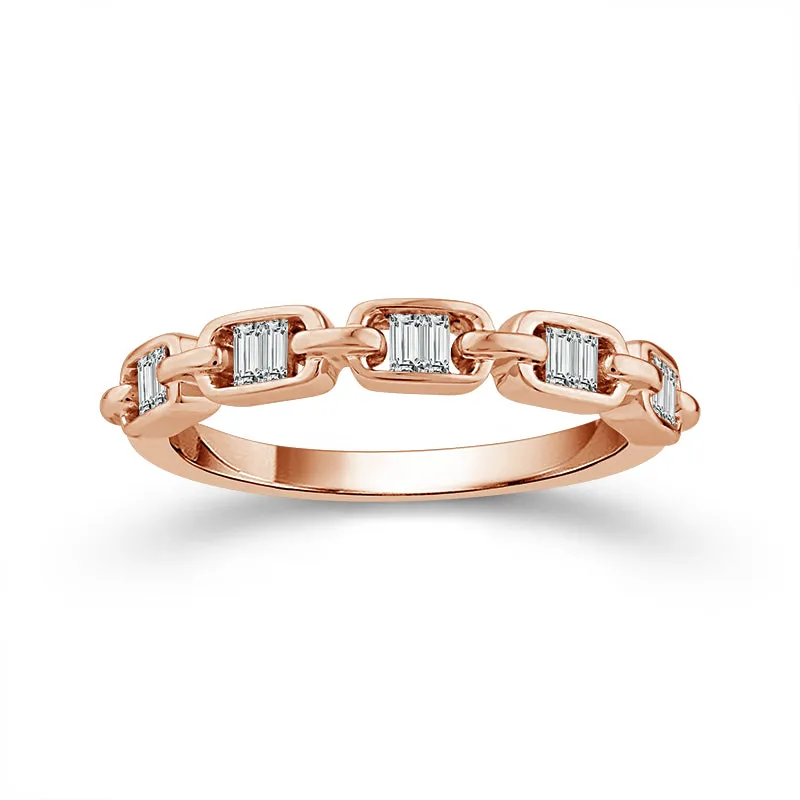 14K Rose Gold Diamond Baguette Link Stackable Ring