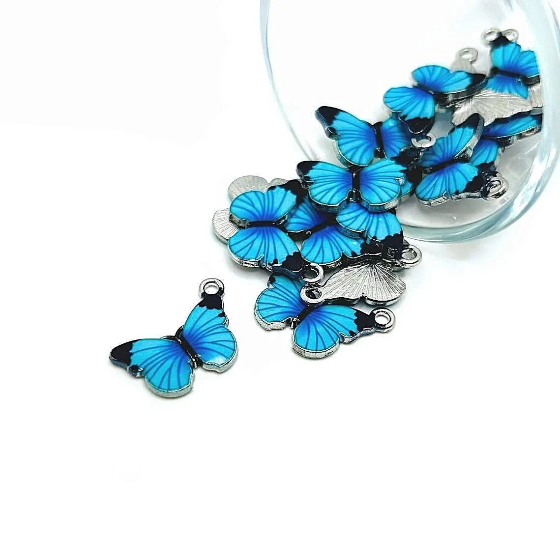 4, 20 or 50 Pieces: Aqua Blue and Silver Butterfly Charms