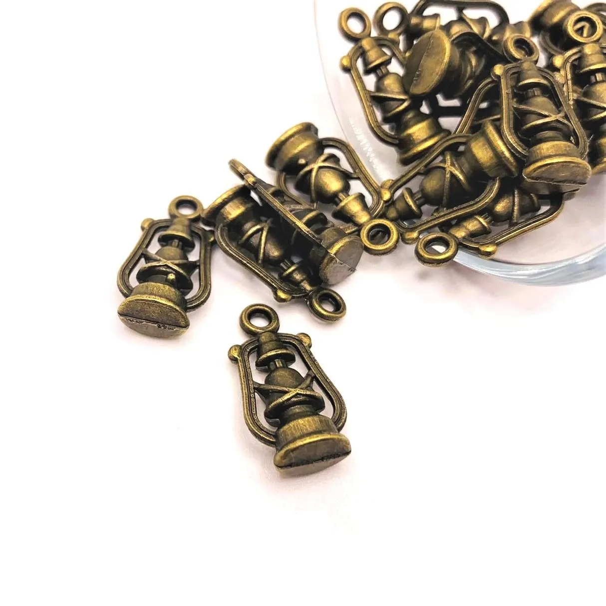 4, 20 or 50 Pieces: Bronze Lantern 3D Charms