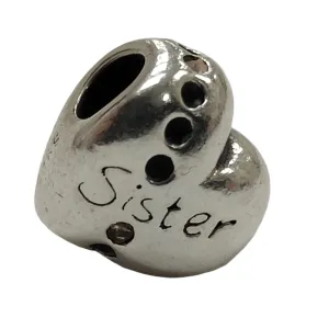 925 Silver Sister Heart Charm 2.5g Preowned