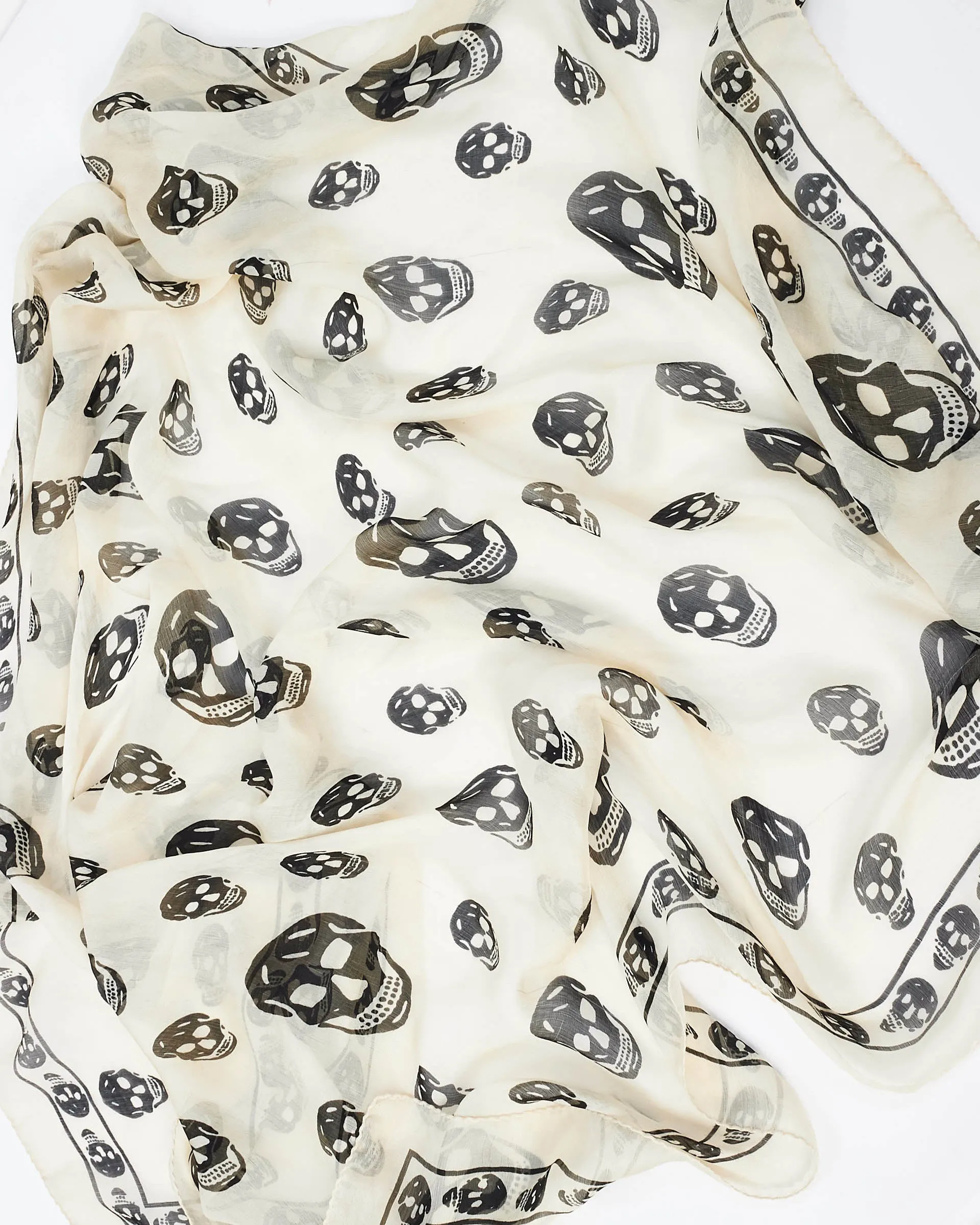 Alexander McQueen White & Black Skull Chiffon Scarf