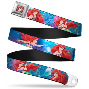 Ariel Face3 Full Color Blue Seatbelt Belt - Ariel Vivid Underwater Sparkle Poses/Castle Webbing