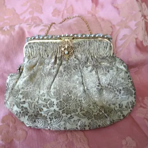 ART DECO 1920s FRENCH Brocade Purse Evening Bag,Gold Brocade and Metal Gold Flapper Era, Birks Bag, Collectible Antique Purses, Bridal Bag