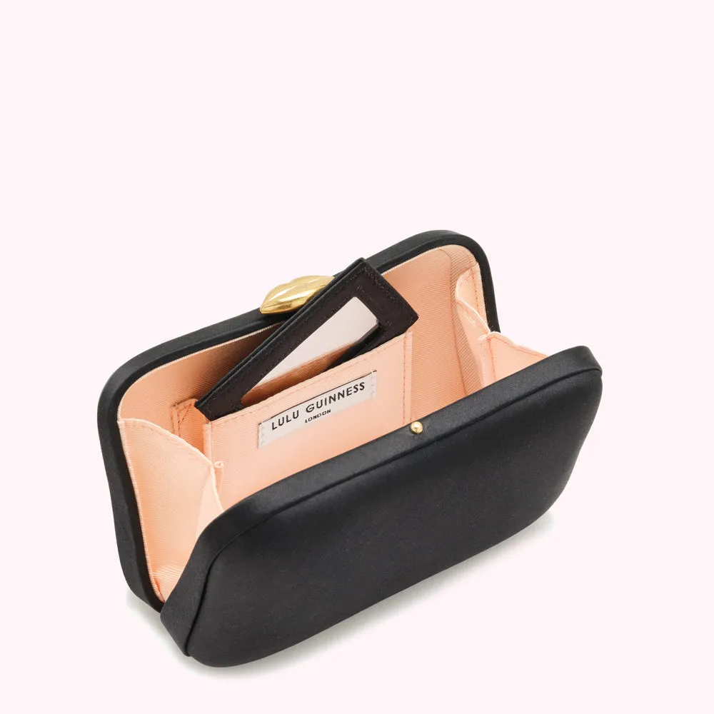 BLACK SATIN HAYWORTH CLUTCH BAG