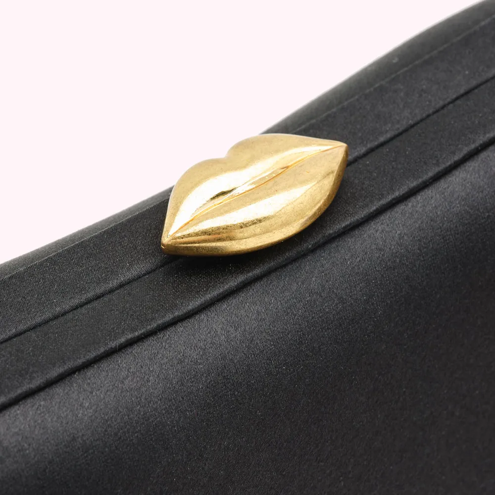 BLACK SATIN HAYWORTH CLUTCH BAG