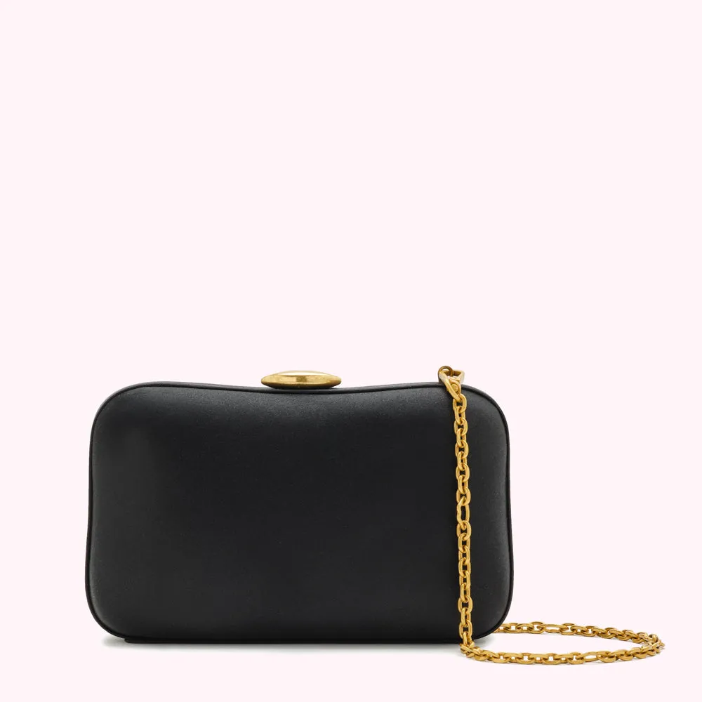 BLACK SATIN HAYWORTH CLUTCH BAG