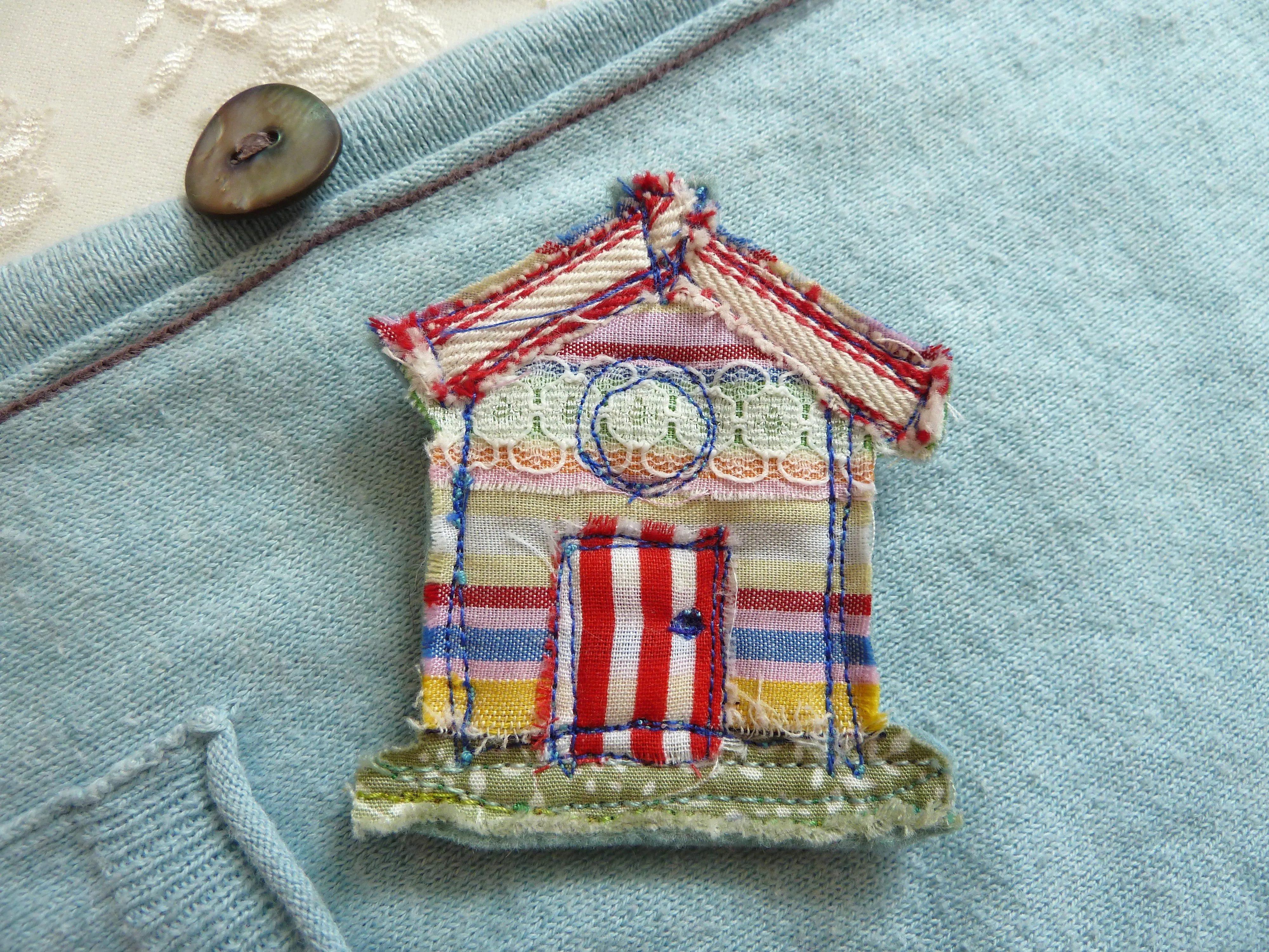 Blue striped Beach Hut Brooch