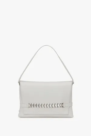 Chain Pouch Bag with Brushed Silver Chain In White