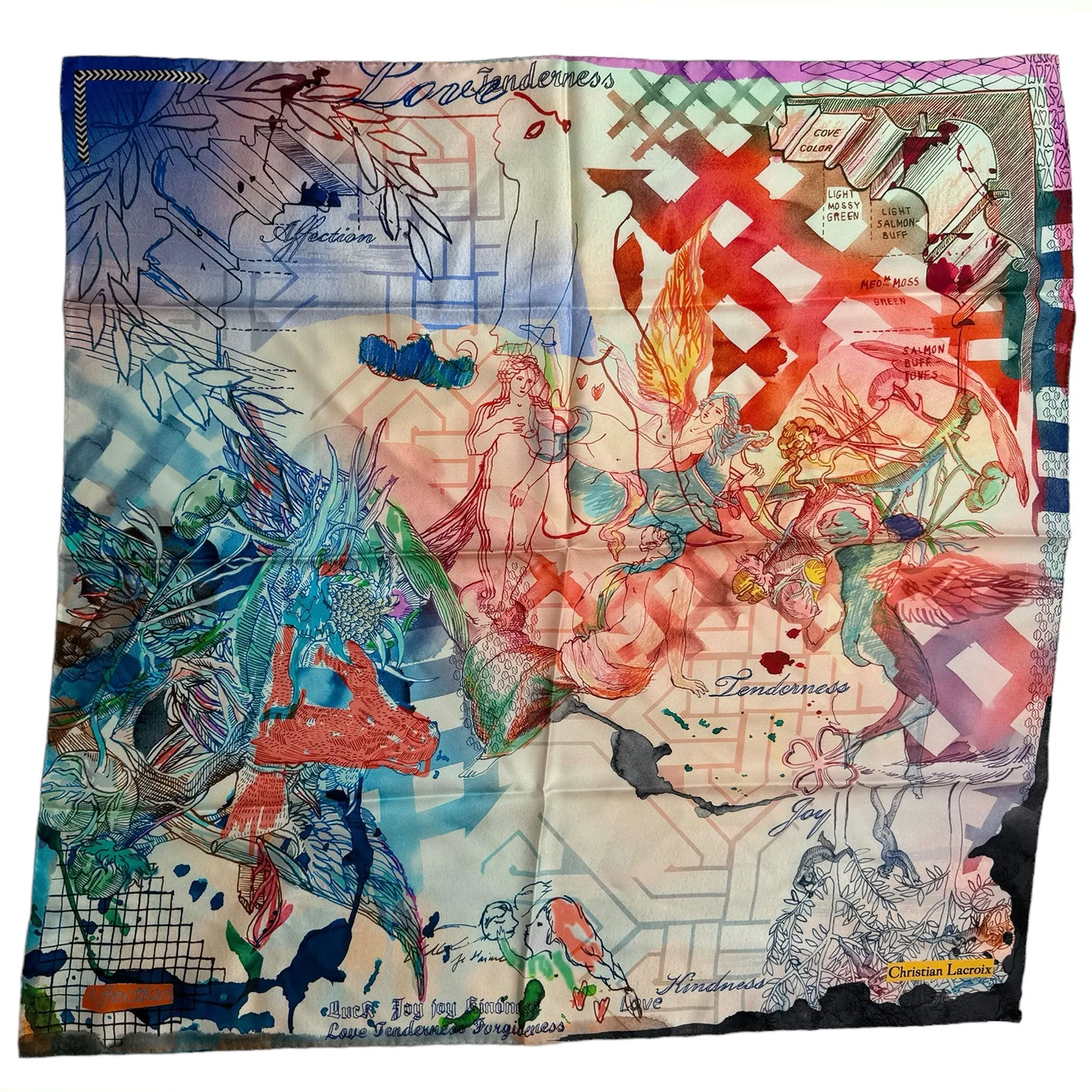 Christian Lacroix Scarf Love Tenderness Design - Twill Silk Square Foulard