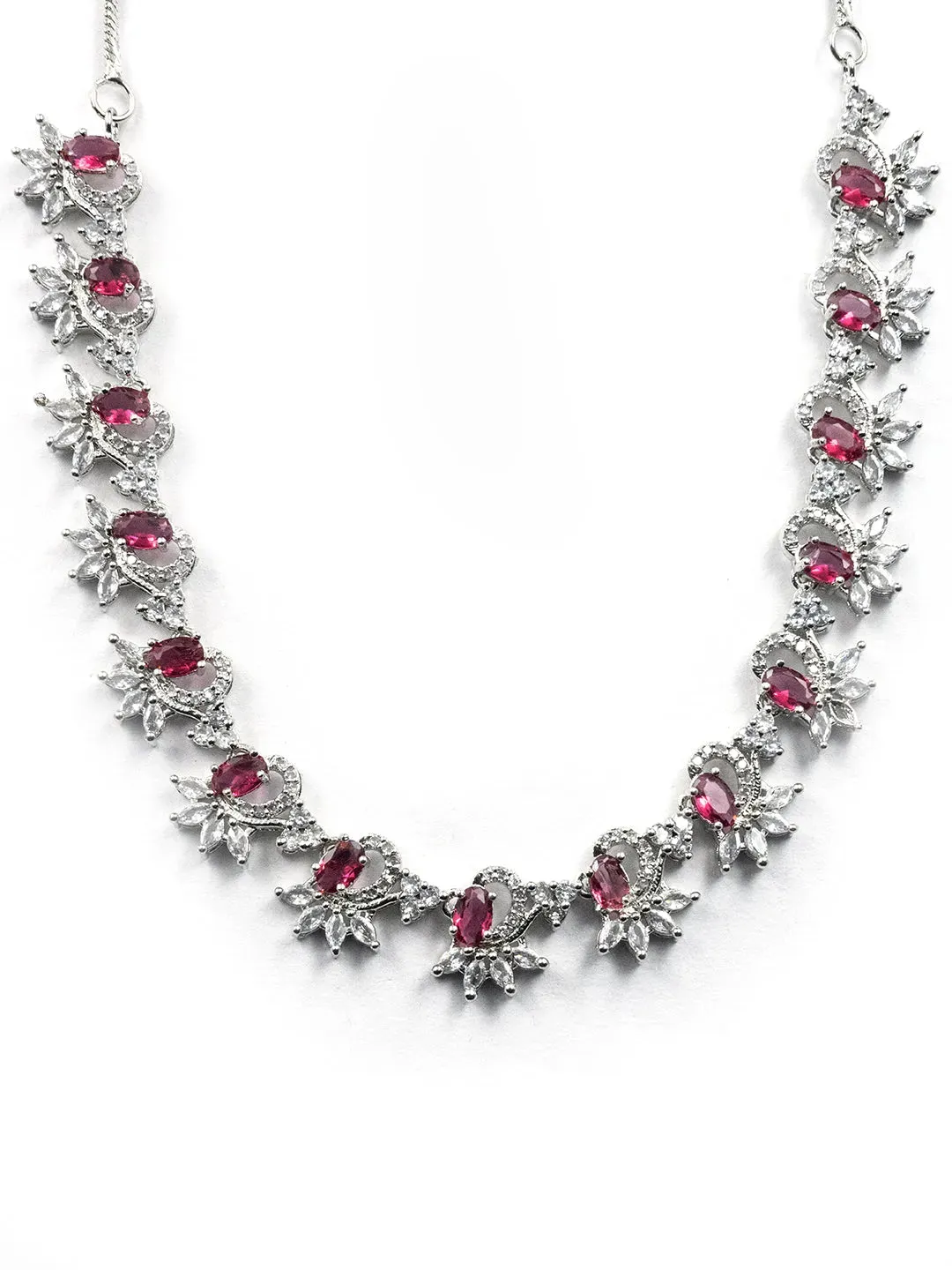 Elegant Red American Diamond Sleek Necklace Set