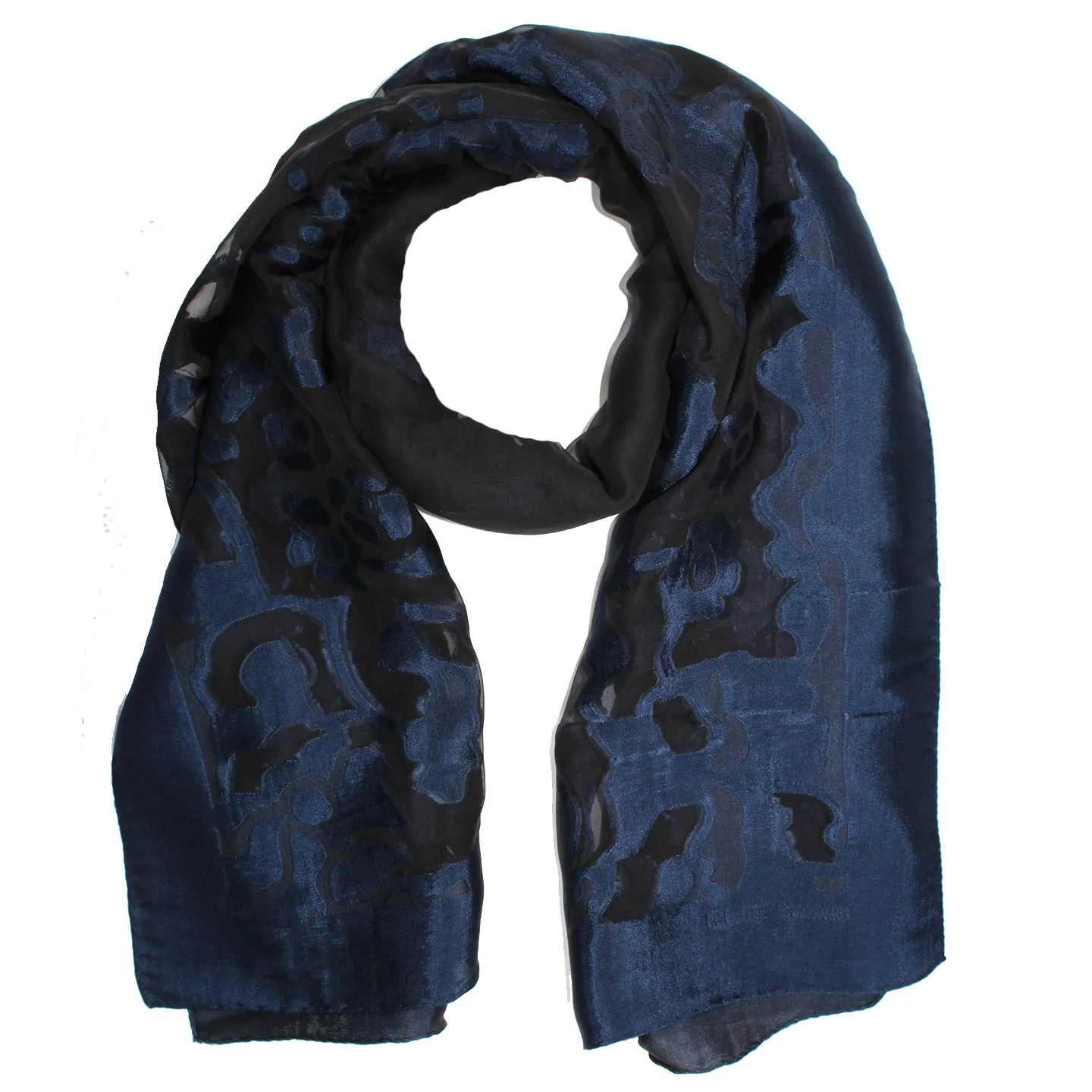 Elie Saab Scarf Dark Blue Design - Paneled/ Embellished Silk Shawl