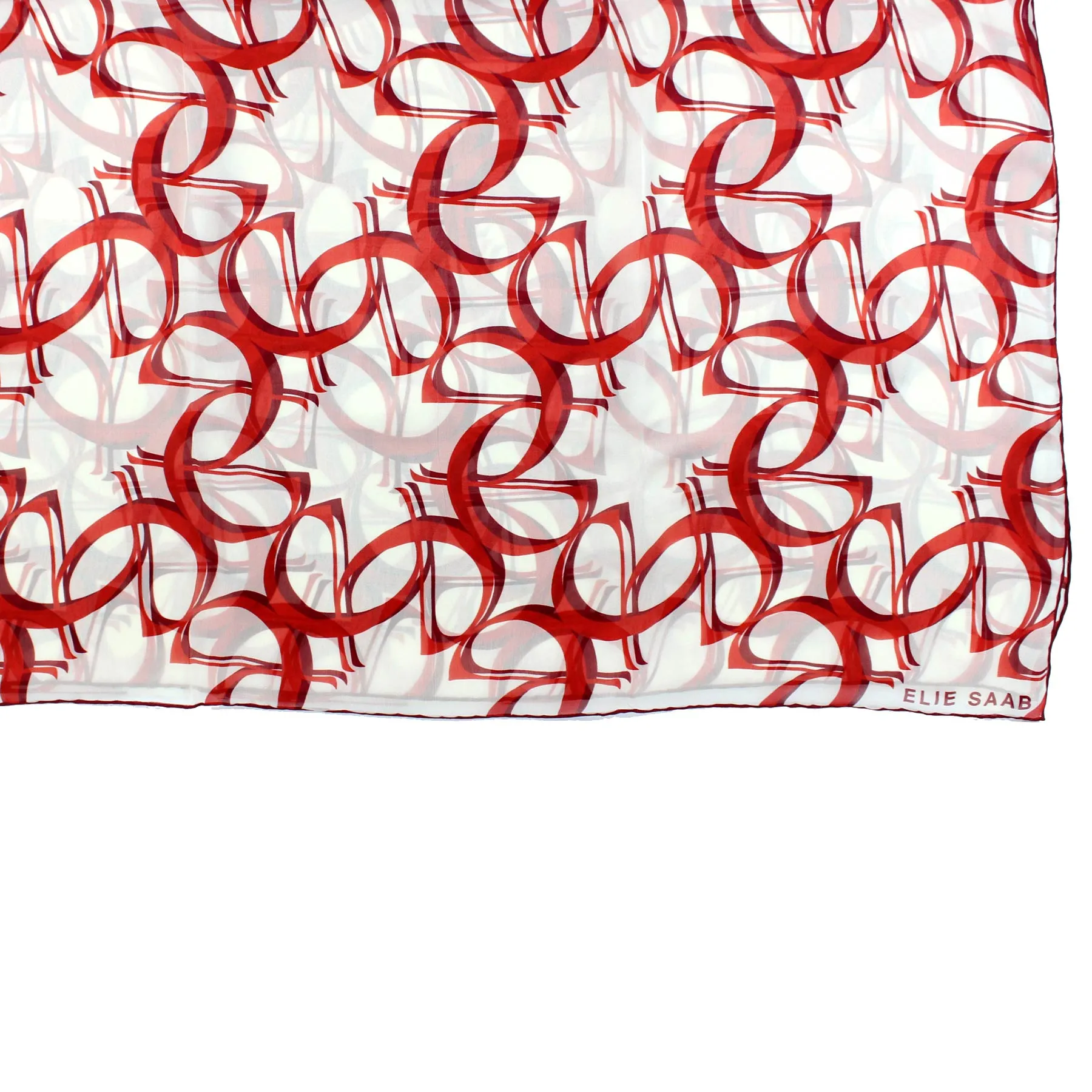 Elie Saab Scarf White Red Logo Design - Chiffon Silk Shawl SALE