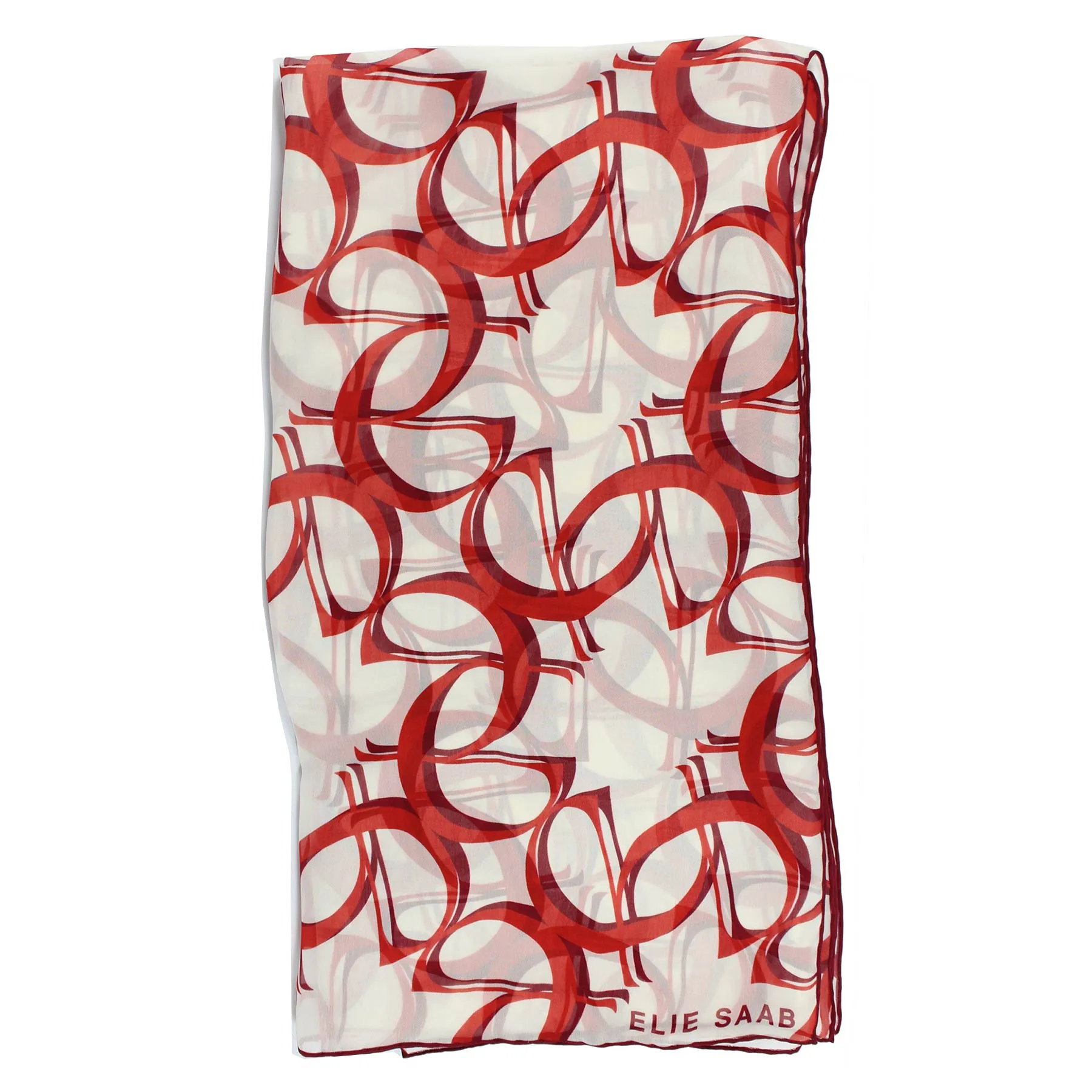 Elie Saab Scarf White Red Logo Design - Chiffon Silk Shawl SALE