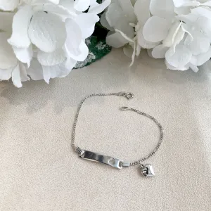 Engravable ID with Mini Heart Sterling Silver Bracelet