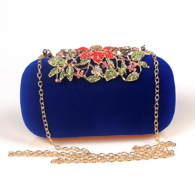 Flower Rhinestone Crystal Diamond Fashion Luxury Velour Women Day Clutch Bag Elegant Fashion Wedding Bag for Women 6 Color