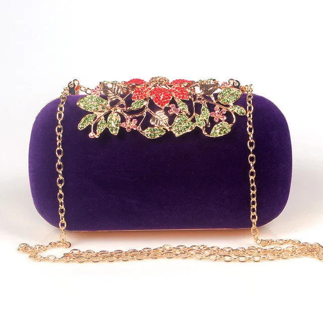 Flower Rhinestone Crystal Diamond Fashion Luxury Velour Women Day Clutch Bag Elegant Fashion Wedding Bag for Women 6 Color