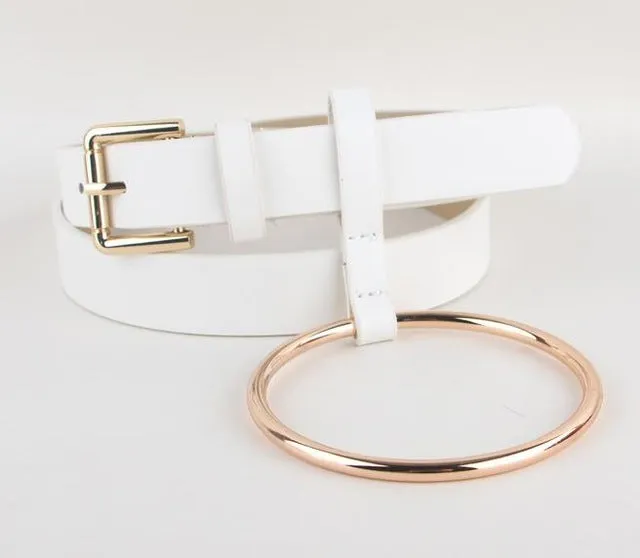 HOT Newest Design Women waist belt Lovely women's big ring decorated belts female fashion gold pin buckle solid PU leather strap