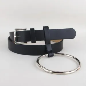 HOT Newest Design Women waist belt Lovely women's big ring decorated belts female fashion gold pin buckle solid PU leather strap