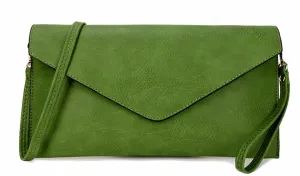 LARGE APPLE GREEN OVERSIZED ENVELOPE CLUTCH BAG WITH WRISTLET AND LONG CROSSBODY SHOULDER STRAP