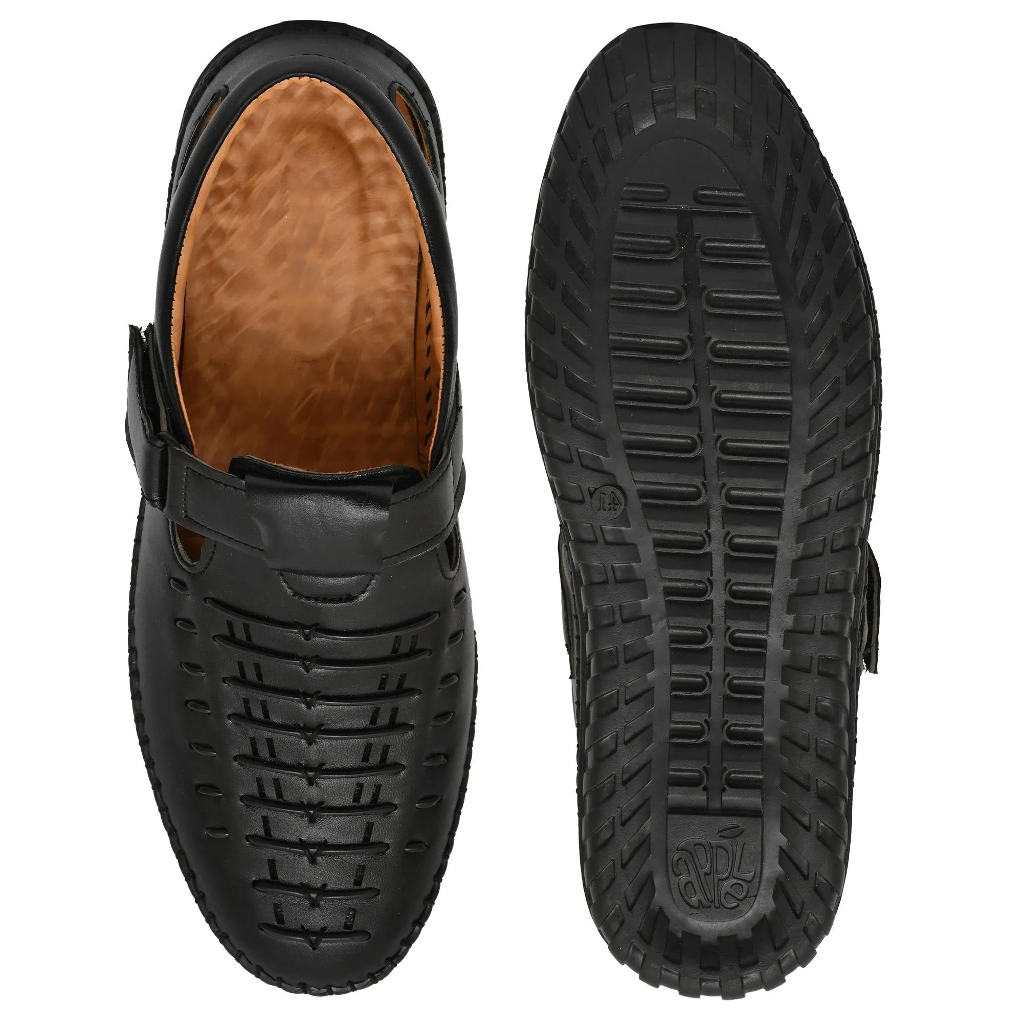 Latest Men's Faux Leather Roman Sandal - Black