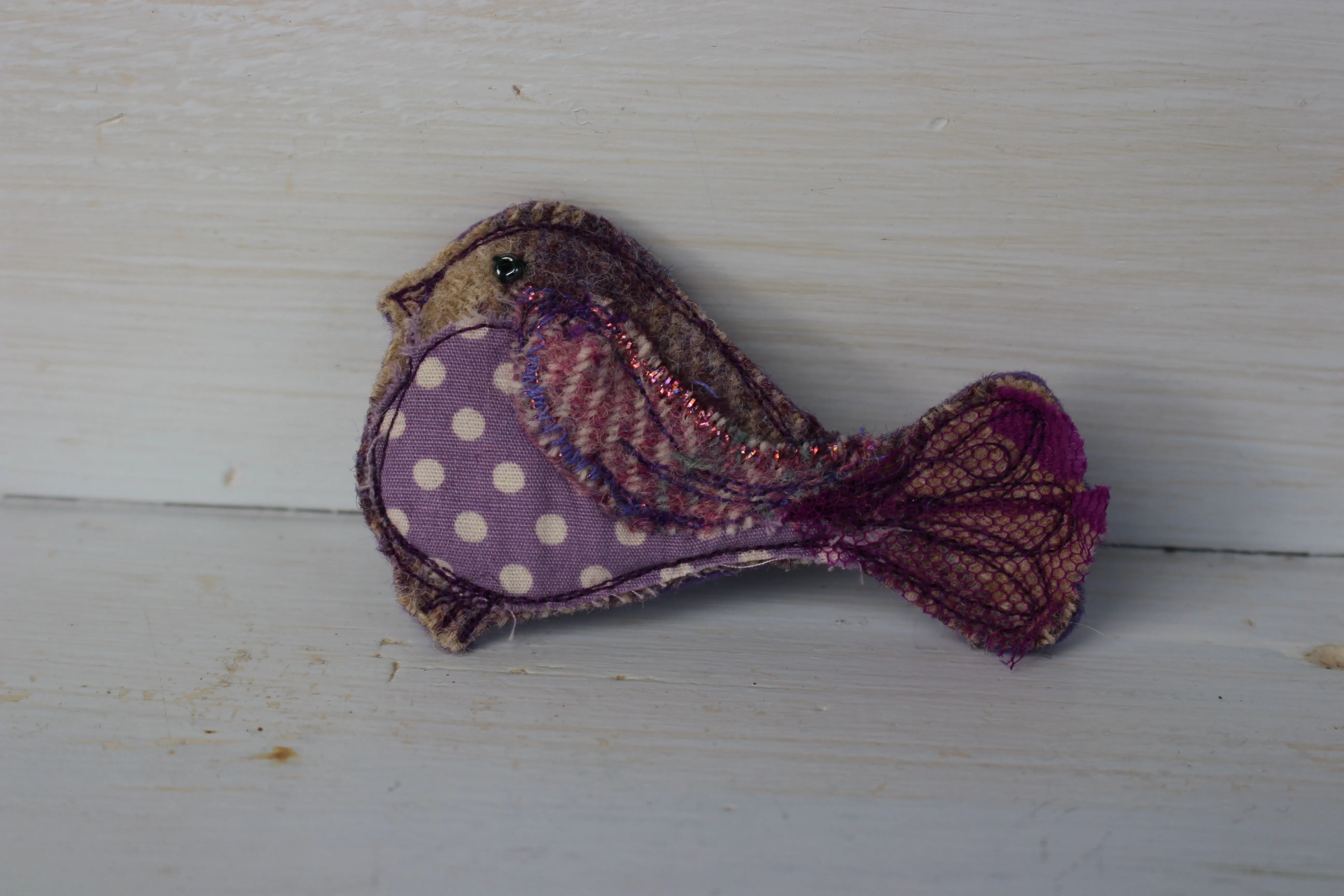 Lilac spotty Bird brooch