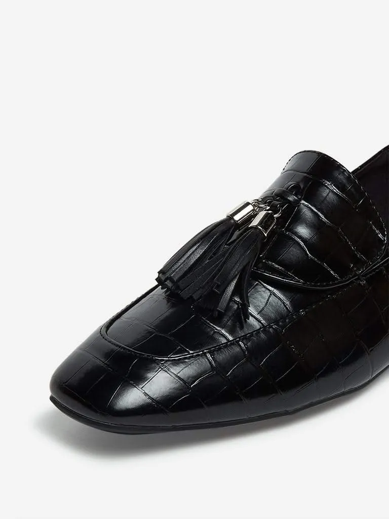 LUNA BLU Black Snake Design Loafers