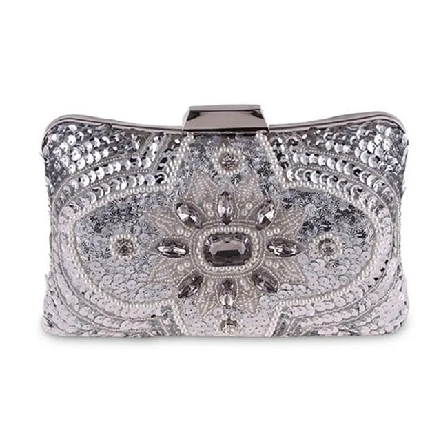 Luxy Moon Beaded Clutch Purse Silver Evening Bags