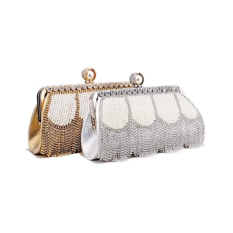 Luxy Moon Rhinestone Tassel Evening Clutch with Top Handle