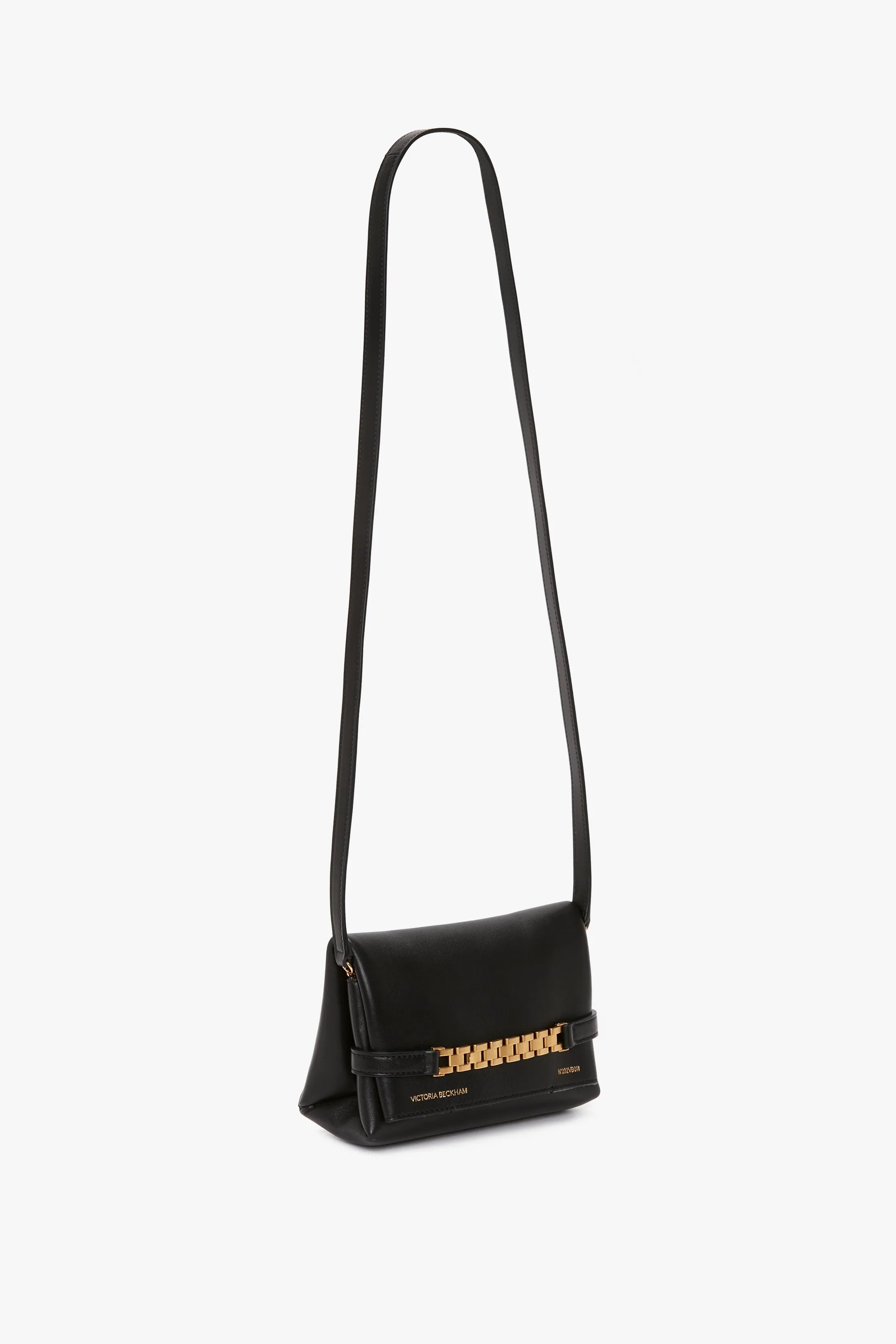 Mini Chain Pouch Bag With Long Strap In Black Leather