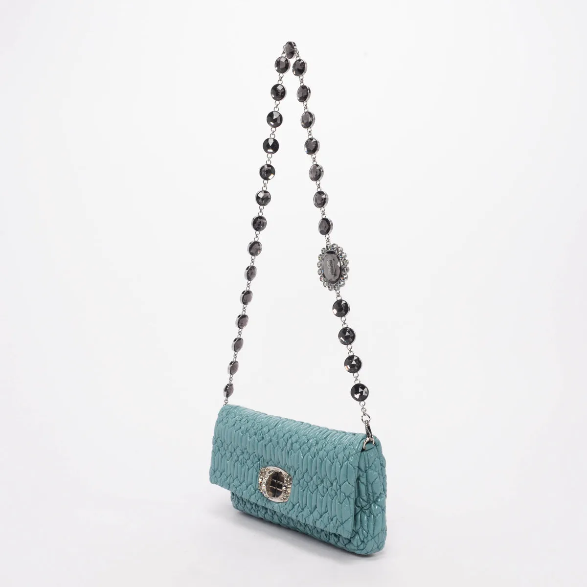 Miu Miu Mint Patent Matelasse Crystal Evening Bag