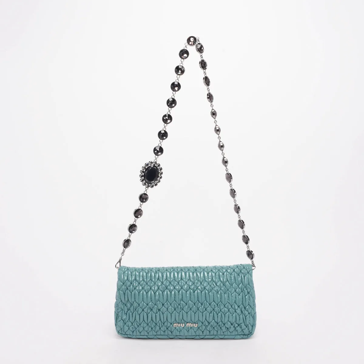 Miu Miu Mint Patent Matelasse Crystal Evening Bag