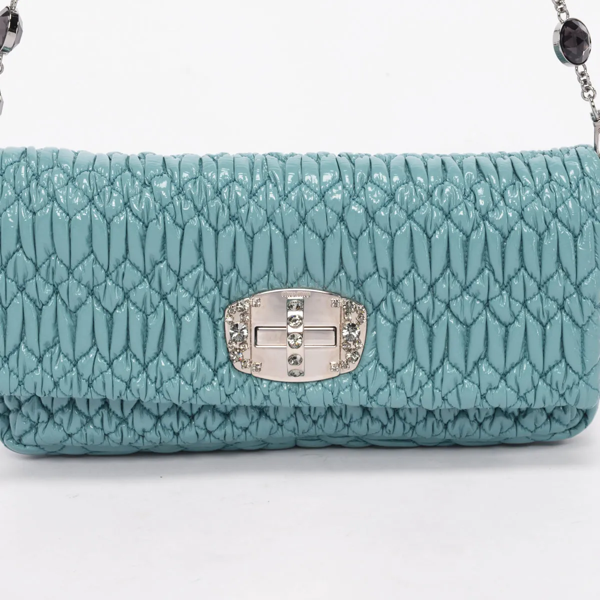 Miu Miu Mint Patent Matelasse Crystal Evening Bag