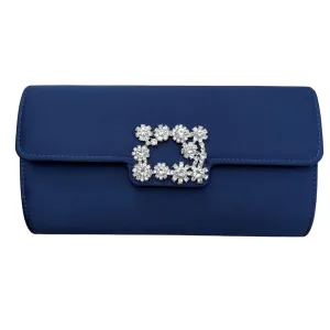 Navy Evening Rhinestone Buckle Clutch