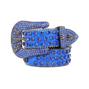 Rhinestone Skull Buckle Blue Strap With Blue Studded Belt