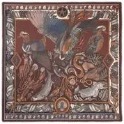 Sabina Savage "Neptune's Riches - The Treasures of Pompeii"  Silk Twill Rosso/Mahogany 42cm Square Scarf