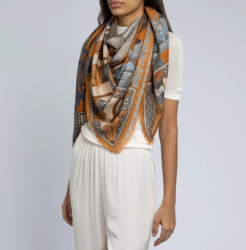 Sabina Savage "The Temple of Pegasus" Wool and Silk Scarf Citrus