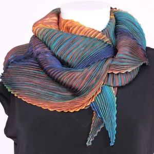 Shibori Silk Zigzag Scarf in Orange and Teal by Cathayana