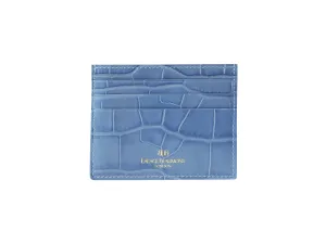 Single Card Holder Orinoco 'Croc' Print Calf Leather - Bluebell