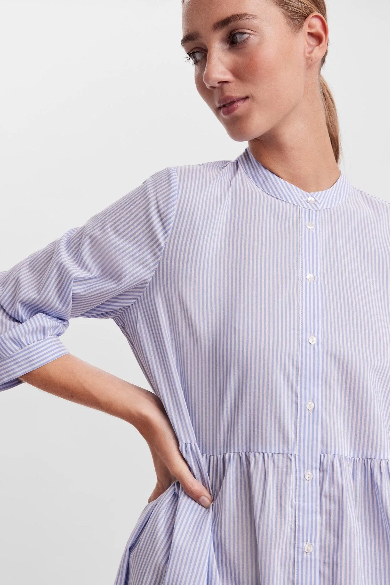 Sisi 3/4 Dress - Blue / White Striped