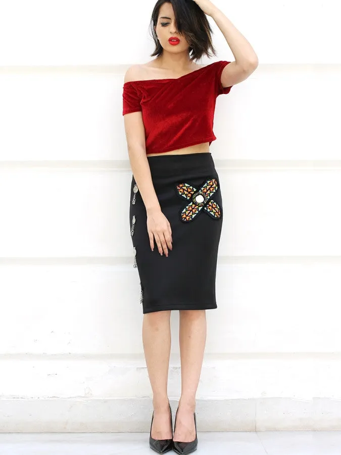 Siya Coin Embellished Pencil Skirt