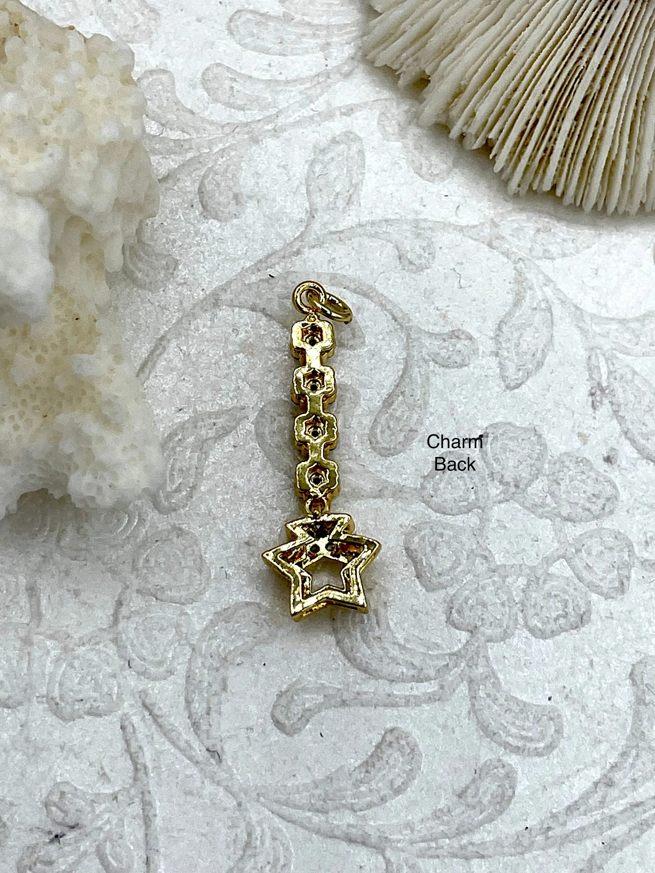 Small Star Drop Charm Pendants with CZ, Pave Cubic Zirconia, Gold Plated Brass with Clear CZ, Gold Star Charms, Drop Charms, Fast Ship