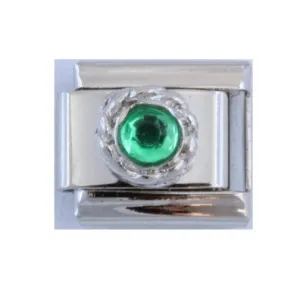 Stainless Steel  Green CZ Italian Charm Link 9mm