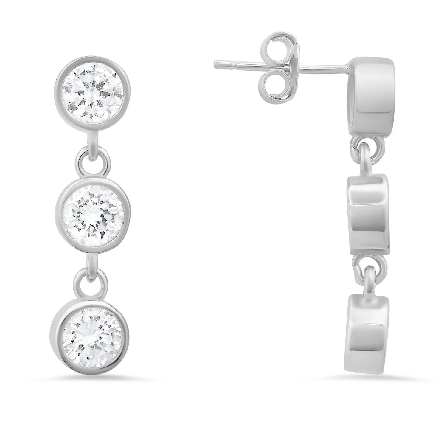 Sterling Silver Dangling Bezel-set CZ Earrings