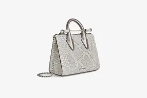 The Strathberry Nano Tote - Snake-Embossed Leather Metallic Silver