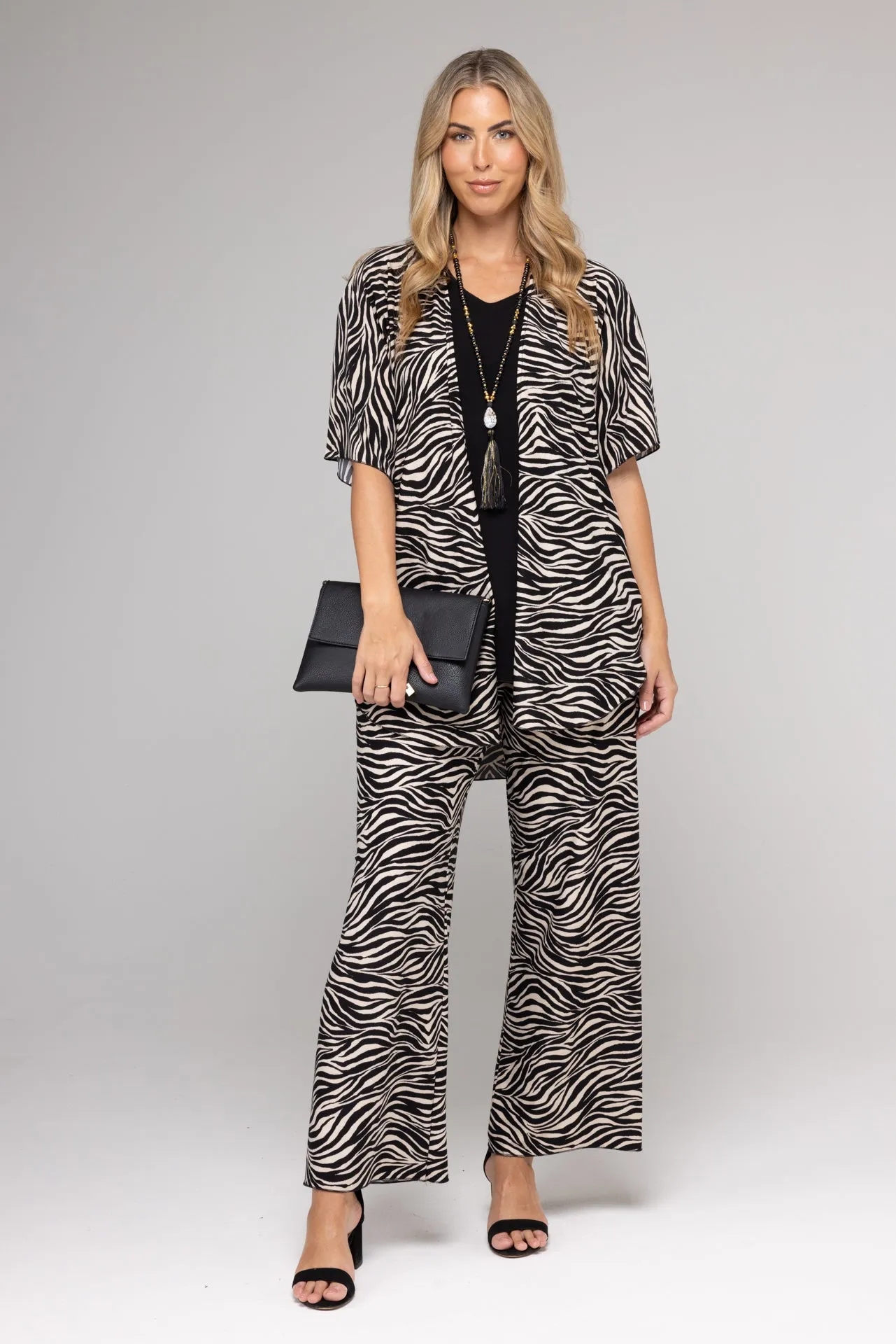 Zebra Print Jersey Short Sleeve Kimono